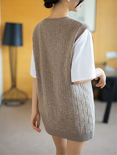 100% Cashmere Crewneck Long Sweater Vest Solid Color Knitted Slim Fit Sleeveless Pullover Sweater (Khaki9 XXL)2