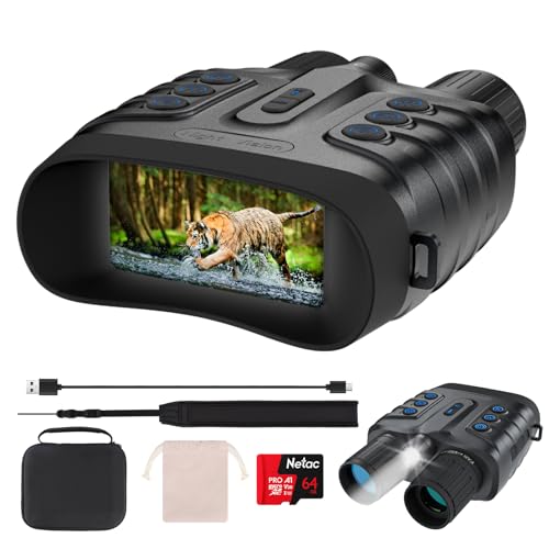 Night Vision Goggles,4K Full-Color Night Vision Binoculars for Adults with 3' HD Screen, 10000mAh Battery & 1968FT Night Vision Range,64GB Card,850nm Infrared,8X Zoom, Ideal for Camping & Hiking