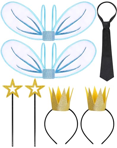 Parma77 Couple halloween Costumes for Adults Fairy Star Wands Wing Gold Crown and Tie Angel Princess Fairy Costume for Birthday Party Cosplay Halloween Dress up Accessories