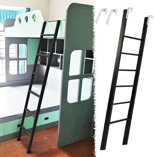 Black Metal RV Bunk Bed Ladder - Adjustable 45-69in Twin Bed Climbing Ladder for Top Bunk Short Step Travel Trailer Access Sturdy and Space-Saving Design