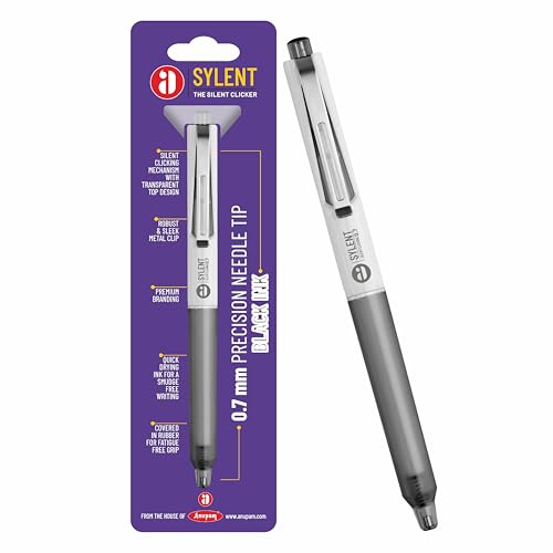 Image of Anupam Sylent Roller Gel Pen 0.7 mm, Waterproof Smooth Quick-Dry Dark Ink, Comfortable Grip Exam & Office Pen, Refillable (Black Body BlackInk, Pack of 3)