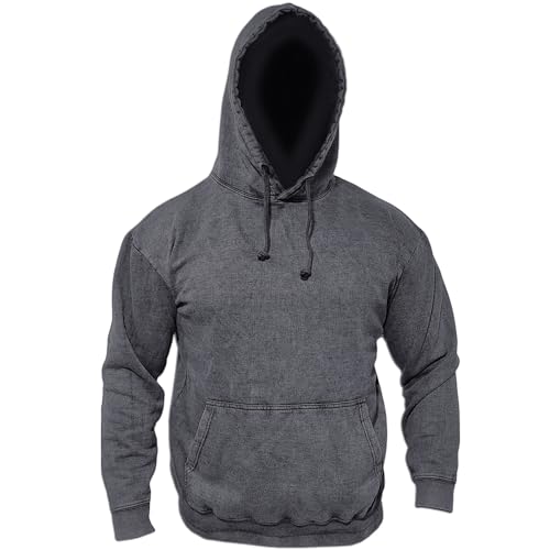 Men's Stonewash Casual Long sleeves Hoodie, Vintage Pullover Oversized Hoodie Sweatshirt with pocket