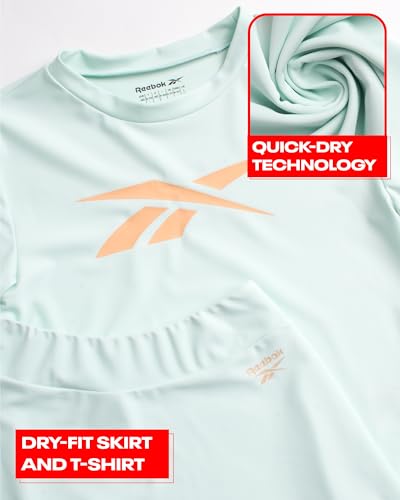 Reebok Girls' Bathing Suit Set - 3 Piece Quick Dry T-Shirt and Skirt with One Piece Cut Out Monokini Swimsuit - Swimwear Set3
