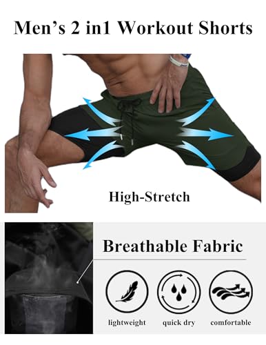 Short de course 2 en 1 homme séchage rapide avec poche de sport