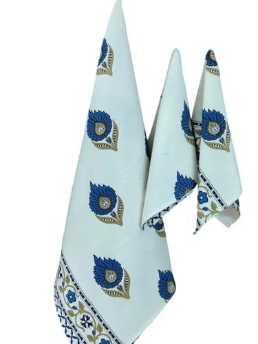 Image of Waffle Cotton Bath & Hand Towel, Hand Block Printed Towel for Bathroom, Quick Drying Towel for Men & Women, Eco Friendly Towel Daily use Towel Pack of 3 Pcs
