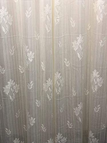 Image of Honger Polyester Beautiful Decorated Net Tissue Pack of 2 Pecs Curtains Cream Stripe Net Curtains for 4 x 9 Feet Long Door Curtains for Living Room || Home Sheer Curtains