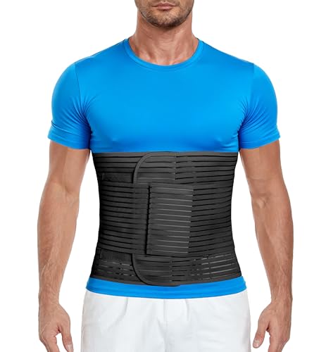 Gepoetry Abdominal Binder, 12-Inch Wide Elastic Belly Wrap for Plus Size Men and Women, Abdominal Binder Post-Surgery Stomach Compression Garment for Hernia Surgery, Natural Birth(Black,XL)