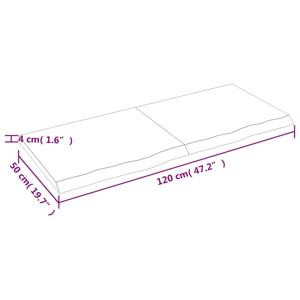 Piano per lavabo in legno massiccio di quercia, marrone chiaro, 120 x 50 x (2-4) cm, con bordo naturale, piano di lavoro da cucina, piano di lavoro in legno per ristrutturazione, bricolage