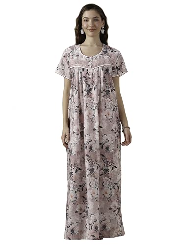 Image of 9shines Label Stylish Chikankari Cotton Nighty Maxi for Women | Full Length Nightgown | Nightdress with Pocket | Embroidery Nighty | Soft Comfortable Cotton Nightwear (1545)
