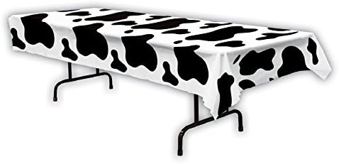 Beistle Club Pack Farm Theme Party Design Cow Print Plastic Tablecover 54in x 108in, Box of 12 Tablecovers
