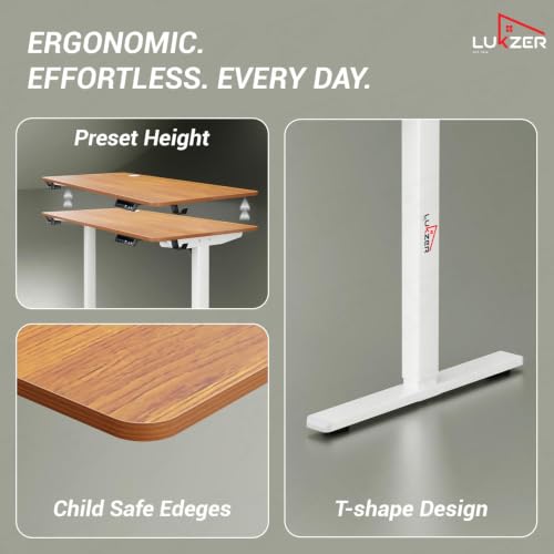 Image of Lukzer Electric Height Adjustable Desk with USB & Type-C Port 3 Memory Preset Advance Controller Ergonomic Work from Home Study Table(EST-003 /UC-White & Oak Brown /120 x 60 cm)DIY with 3-Year Warranty