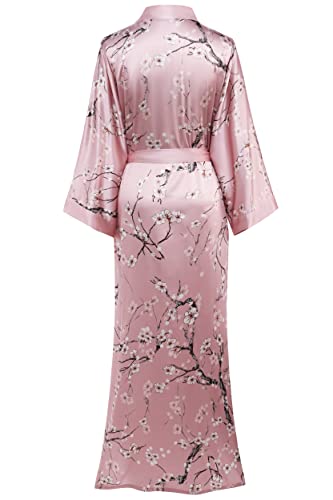 BABEYOND Women's Dressing Gown Long Satin Summer Robes, Floral Pattern Bathrobe Kimono, Cardigan Women's Long Robe Flowers Sleeping Gown Girl Pyjama Party