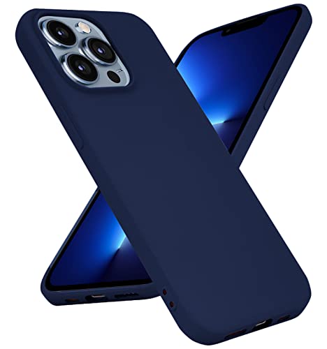 Image of Elzzi Microfiber Candy Case Compatible for iPhone 13 Pro 6.1 inch, Shockproof Slim Back Cover Liquid Silicone Case - Dark Navy Blue