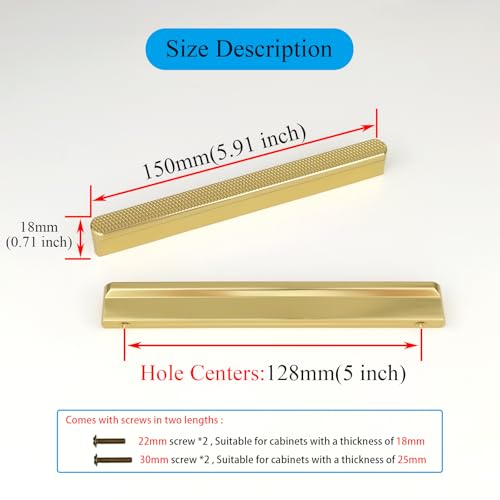 Pexintek Pack of 6 Cabinet Handles Gold Modern Furniture Handles 5 Inchs(128 mm) Hole Spacing Wardrobes Door Handles Drawer Knobs Vintage Handles for Kitchen Cupboards Dresser Cabinet (Golden) - Image 4
