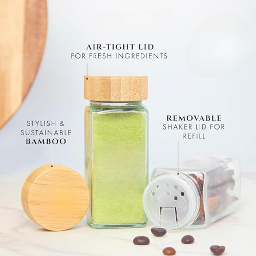 Image of ginoya brothers Spices Jar Lids Airtight Spice Jars Fits Square Reusable Wooden Lid Storage Canning for Nice Sealing Kitchen Organization. (4)