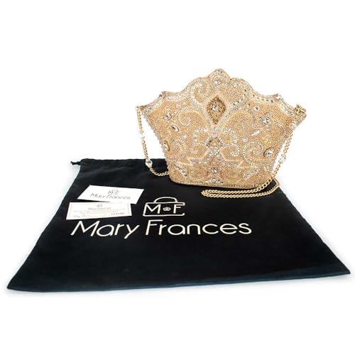Image of Mary Frances Golden Rule Beaded Crown-Shaped Crossbody Handbag with Crystal Embellishments Royal-Inspired Evening Clutch Bag, Gold