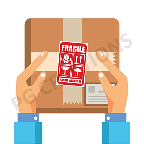 Fragile Stickers for Packing, Shipping, 4.5x7 Inch, Large Size, Handle with Care Strong Adhesive Paper Labels, Red, Pack of 100