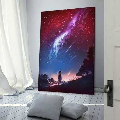 Affiche d'art de fille de nuit de galaxie étoilée 12x18 pouces décor maison