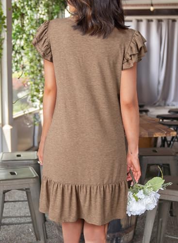 Image of Dokotoo Womens Summer Dresses 2025 Ruffle Short Sleeve Smocked V Neck Casual Loose A-Line Swing Mini Dress Sundress
