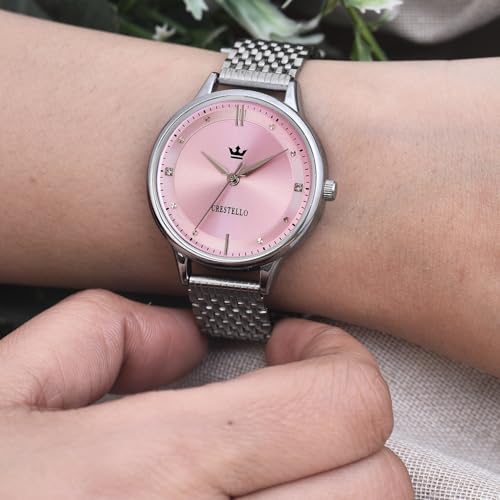 Image of CRESTELLO Stainless Steel Chain Analog Wrist Watch for Women (Silver /Pink /Green /Blue Dial) | CR-L154-CH