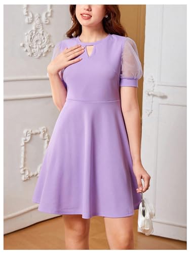 SweatyRocks Girl's Keyhole Puff Sleeve Dress Mesh High Waist A Line Party Dresses4