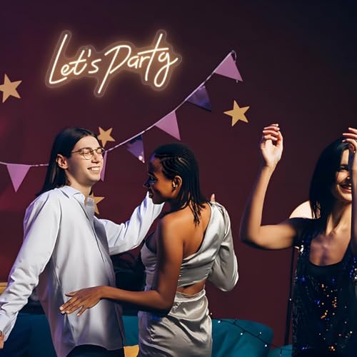 Image of Lets Party Neon Sign for Party Wall Decor, 16.5x8.4 inch Compact Neon Party Decorations LED Glow Lights Supplies Accessories, Warm White