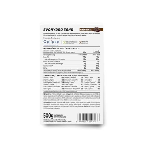 HSN Gehydrolyseerde Proteïne Optipep® 80 Evoydro 30HD | Chocolate smaak 500 g = 33 inname per verpakking | Whey Hydrolized High in lage eiwitten op suiker | Niet-GMO, Vegetarisch, glutenvrij - Afbeelding 3