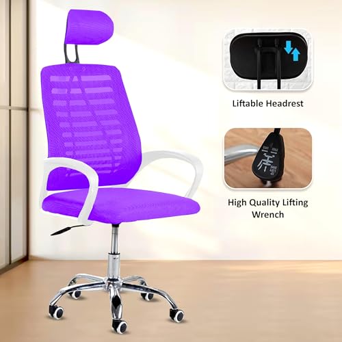 Image of Casa Copenhagen,Mesh Office Desk,Rocking Ergonomic Computer Chair Adjustable High with Headrest and Comfortable Armrest Swivel Chair - Purple & White Handle