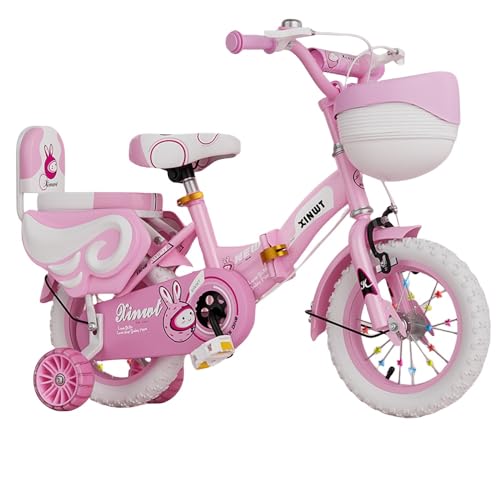 TVT自転車 子供 12/14/16/18インチ 折りたたみ 2〜14歳向け子供自転車 高さ調整可能 補助輪付き カゴ付き 組立簡単 2-14歳 男の子 女の子 子供 小学生 誕生日プレゼント (ピンク,18インチ)