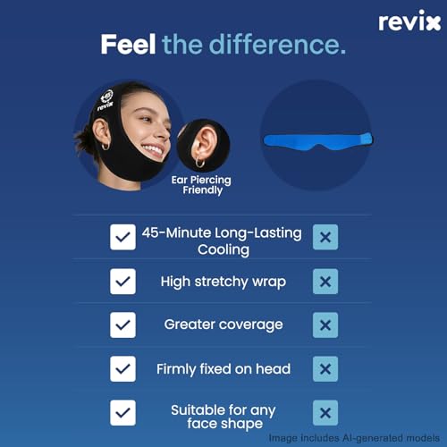 Image of REVIX Wisdom Teeth Ice Pack Head Wrap, 45-Minute Long-Lasting Cooling for Jaw and Face with Ice Grid Gel Design, Reusable Gel Ice Wrap for TMJ, Tooth Extraction & Teeth Removed, Black