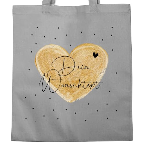 Baumwolltasche - Aufdruck selbst gestalten - Dein Wunschtext I Geschenk personalisiert Weihnachten I Vatertag I Muttertag I Geburtstag - Unisize - Hellgrau - herz bag jutebeutel
