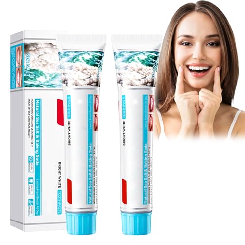 Hppsctink 2PCS Pasta Dentífrica con sal Marina, Pasta dentífrica Blanqueadora, Limpia las Manchas de los dientes, Aliento Fresco, 2pcs*100g, toothpastes
