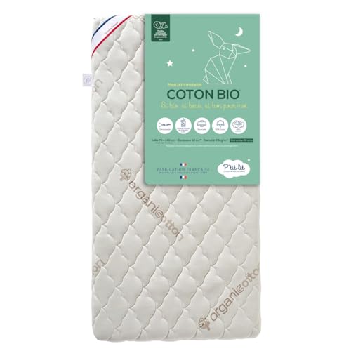 Matelas bébé coton bio 70x140 cm anti-allergie sans traitement chimique déhoussable