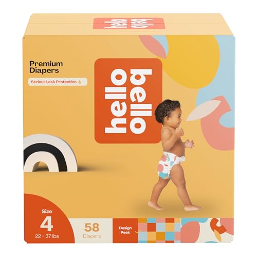 Image of Hello Bello Premium Diapers Size 4, Honeysuckle Designs, 58ct Club Box, Hypoallergenic and Extra Absorbent
