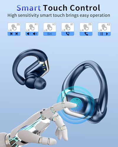 Image of Hupoaf Wireless Earbuds Sport with Earhooks, 2026 Bluetooth 5.4 Headphones with 4 ENC Noise Canceling Mics, 50H Stereo Earphones for Running /Gym /Workout, IP7 Waterproof Over Ear Buds for Android /iOS