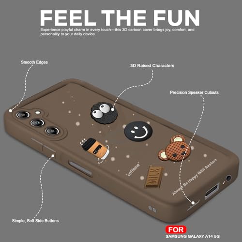 Image of AESTMO Back Case Cover for Samsung Galaxy A14 5G Cover | Cute Fun Cartoon 3D Ball | Coffee Silicone Case | Full Body Protection | Camera Protection Back Cover for Samsung Galaxy A14 5G (Brown)