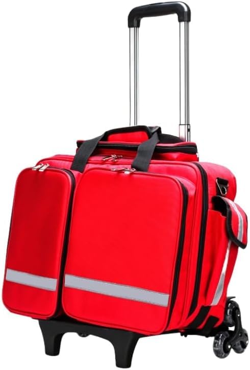Medizinische Trolley-Tasche mit Rädern, professionelle Erste-Hilfe-Kits Tasche mit Inneneinteilungen, große Kapazität, tragbar, Outdoor, wasserdicht, Notfall-Ersthelfer, Traumatasche, ideal für EMT