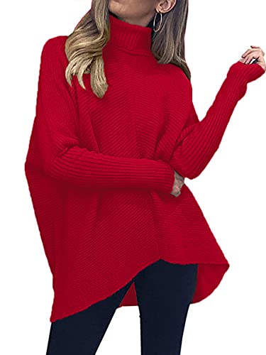 Image of ANRABESS Womens Casual Fall Sweater Turtleneck High Neck Batwing Sleeve Oversized Sweater Dress