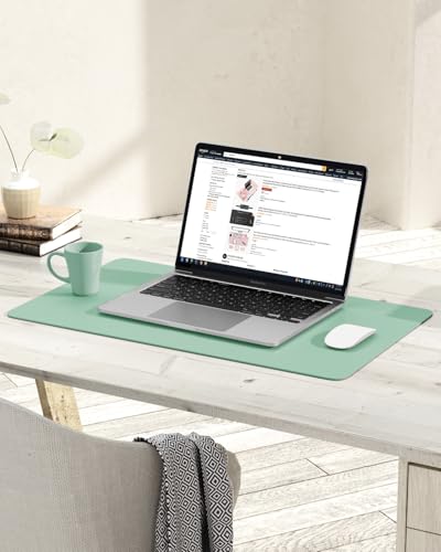 Image of Non-Slip Desk Pad, Waterproof PVC Leather Desk Table Protector, Ultra Thin Large Mouse Pad, Easy Clean Laptop Desk Writing Mat for Office Work /Home /Decor (Pale Green, 23.6 inch x 13.7 inch)