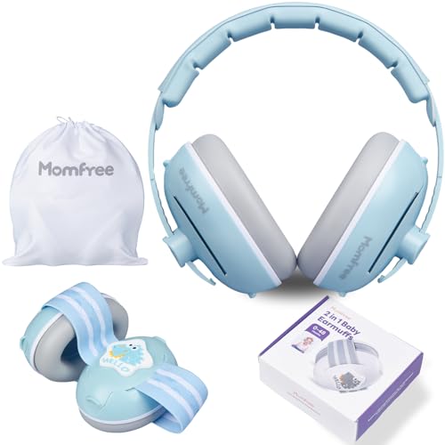 Momfree 2 in 1 Baby Ear Muffs, Noise Reduction Ear Protection Soft Earmuffs & Adjustable Headband for Newborn, Infant, Toddler (0-48 Months), Hearing Protection Headphones for Airplane Travel, Sleep