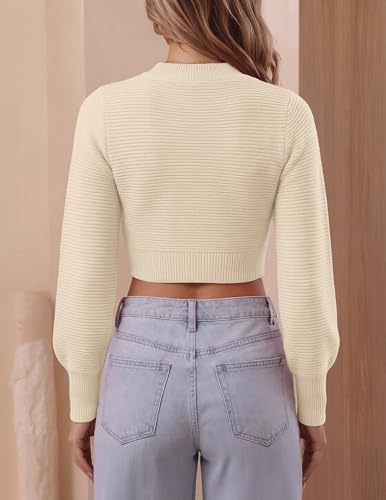 Image of ZESICA Women's Fall Mock Neck Long Sleeve Cropped Sweaters | Soft Ribbed Knit Pullover, Work Office, Business Casual, 2026 Winter Transition Clothing, Warm Comfy, Going Out Outfits