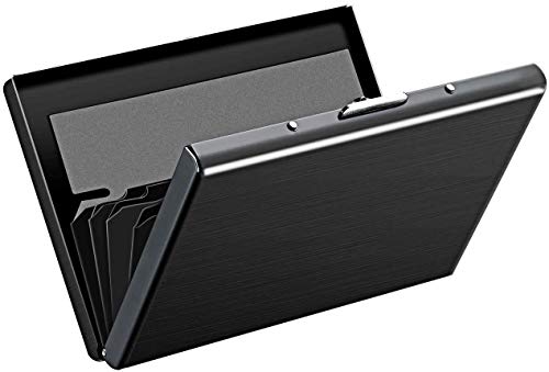 Storite 6 Slots RFID Protected Metal Credit Card Holder Wallet for Men & Women(Shiny Black,9.5 x 6.5 x 1.3 cm)