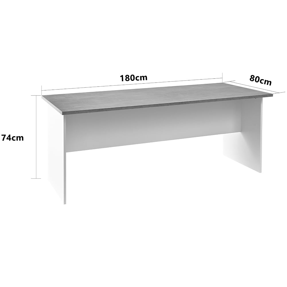 Shally Dogan Scrivania da Ufficio in Legno per Computer, Tavolo Desk Porta PC Studio, Lavoro, Cameretta, Postazione Home Office Moderno, Resistente Urti Graffi, 180 x 80 x 74 cm (Cemento e Bianco)
