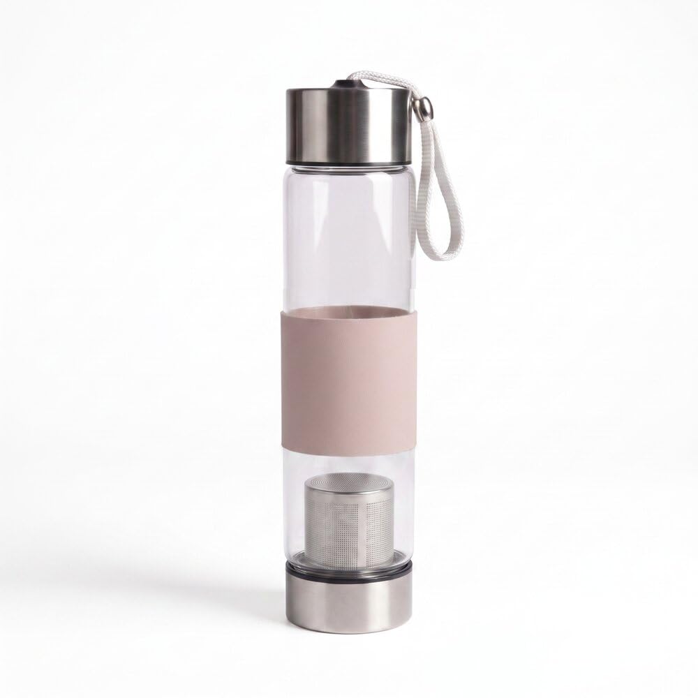 Garrafa de Vidro com Infusor de Chá 450ml de Aço Inox para Ervas e Água Saborizada (Bege)