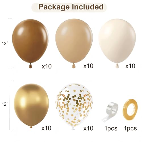 Image of Brown Balloons, Light Brown Beige Nude Chrome Gold Confetti, Party decor | 50 Pcs 12 In, for Bear Neutral Birthday Wedding Bridal Shower BIand Woodland Jungle Safari Party Decorations