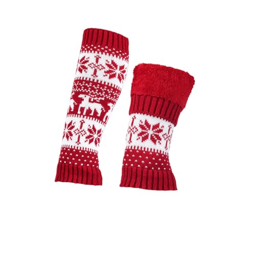 Image of Women Fall Winter Knit Leg Warmers Christmas Snowflake Elk Print Fleece Lined Boot Cuffs Holiday Socks