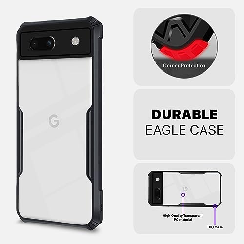 Image of Outlouders Back Cover for Google Pixel 6a | Ultra Hybrid Transparent | Full Camera Protection | Raised Edge | Crystal Clear Bumper Case (Black)