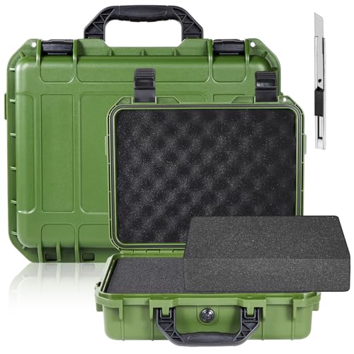 Image of Relaxweex 1 Pcs Waterproof Hard Case with DIY Customizable Foam Insert Portable Protective Case with Knife for Camera Drones Equipments Tools Test Instruments(Green,11.3 x 8.7 x 4.2 Inch)