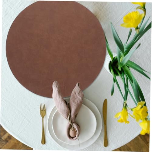 Sets de table ronds en PU marron café imperméables Mikikit lavables pour salle à manger - 6