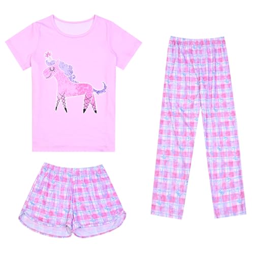 Image of Mirawise Girls 3 Pc Pajamas Sleepwear Cotton Pjs Clothes Set 4-13 Years